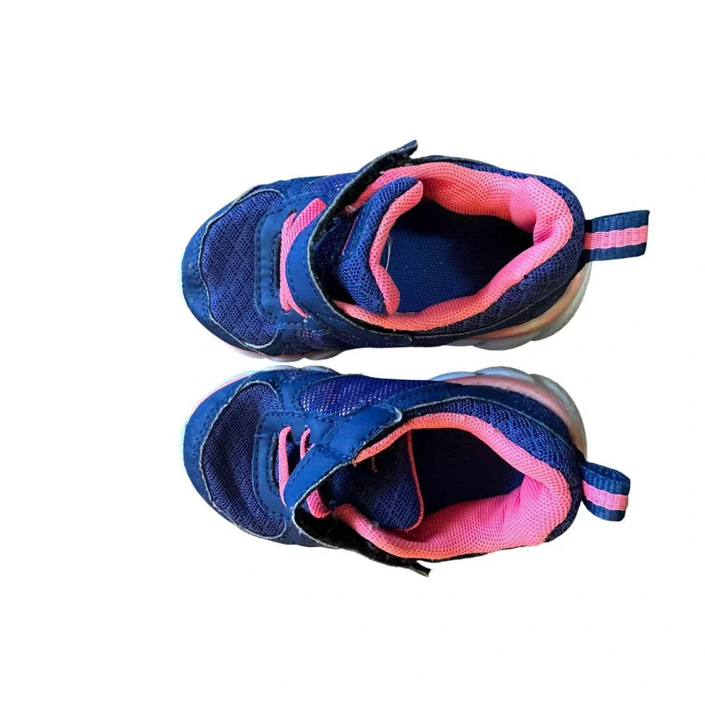 Kids Navy Blue Pink Athletic Sneakers Hook and Loop Running Shoes Toddler Size 6